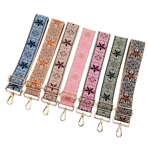 Adjustable jacquard wide shoulder straps for bags with gold metal hooks in seven patterns