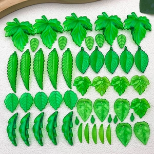 Perles de Feuilles Vertes en Acrylique pour Fabrication de Bijoux DIY Breloques Feuilles d'Arbre Simulées pour Épingles à Cheveux