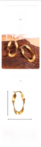 Detailed size specifications for 18K gold-plated U-shaped twisted ribbon hoop earrings