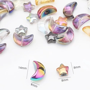 Iridescent moon and star glass beads set with dimensions 14mm 9mm 8mm for DIY jewelry
