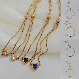 Stainless Steel Heart Bracelet For Women With Colorful Heart Zircon Adjustable Sliding Box Chain Jewelry Elegant Gift