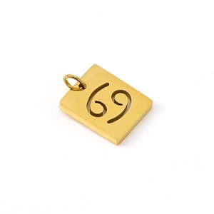 18K gold-plated stainless steel necklace with a 12 zodiac pendant featuring number 69
