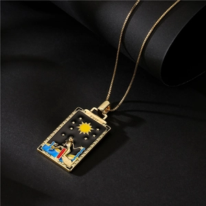 Vintage 18K gold plated Tarot The Star XVII rectangle pendant necklace for women