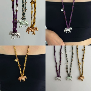 Collier Pendentif Zèbre Avec Zèbre En Alliage Corde En Coton Et Perles En Bois Style Animal Ethnique Bohème Pour Femmes
