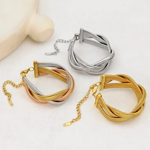 Three-layer braided stainless steel 18K gold-plated bracelets in gold, silver and tri-color