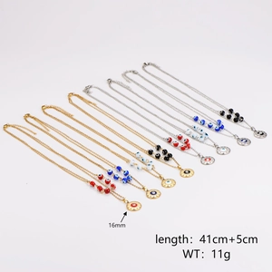 Colliers oeil maléfique en acier inoxydable doré et argenté avec pendentifs de 16mm