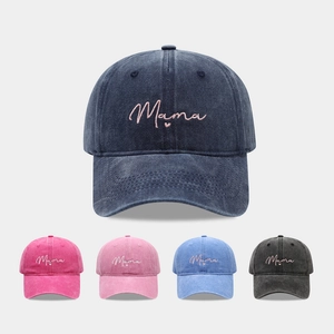 Mama Letter Heart Embroidered Washed Cotton Baseball Cap Vintage Casual Adjustable Sunshade Hat For Women Fashion Accessory