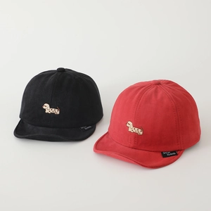 Cute cotton baseball caps for babies with puppy embroidery in red and black colors