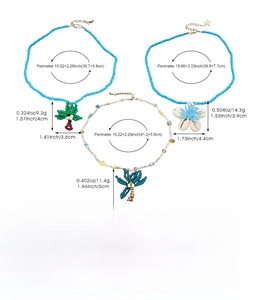 Detailed size chart for bohemian beaded necklaces with palm and shell pendants