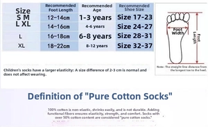 Detailed size chart for children white crew socks with age and foot length guide