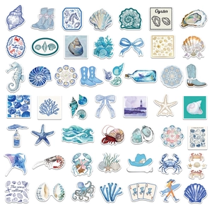 50pcs blue coastal girl stickers set with seashells and ocean themes for DIY decor