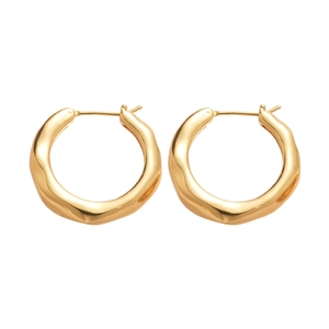 18K gold plated chunky round hoop earrings with unique hammered texture for women