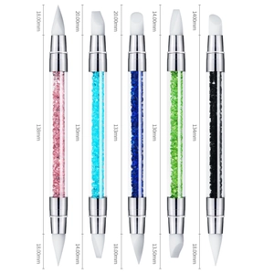 Set di 5 penne nail art in silicone a doppia punta con manici in strass e punte da intaglio
