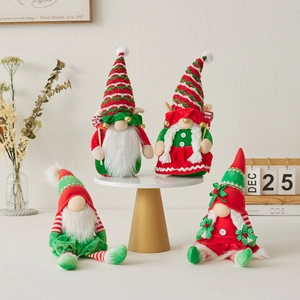 Christmas Gnome Plush Ornaments Faceless Doll Red Green Striped Hat Knitted Handmade Home Desktop Decoration Gift