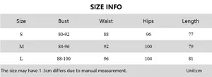 Detailed size chart for polka dot halter dress showing S, M, L measurements in cm