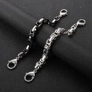 Men Byzantine Chain Bracelet Stainless Steel Bicolor Black Silver Square Link Jewelry Streetwear Industrial Style