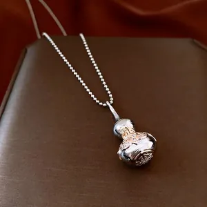 Halskette Mit Flaschenkürbis Anhänger Kupfer Strass Strukturierte Verstellbare Perlenkette Vintage Chinesischer Stil Damen
