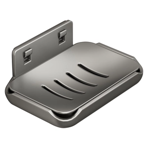 Wall-mounted space aluminum soap dish in matte grey with four drainage slots for bathroom