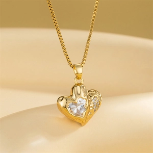 Heart Pendant Necklace Stainless Steel 18K Gold Plated Geometric Zircon French Minimalist Jewelry For Women