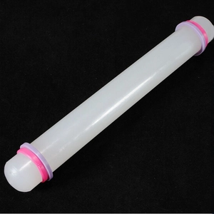 White 23cm non-stick PP rolling pin with colorful guide rings for cake DIY baking