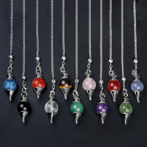 Assorted natural crystal gemstone pendulum pendants with silver chains in 11 varieties