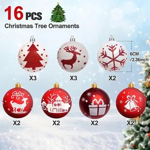 Detailed view of 16-pack 6cm red and white hand-painted Christmas tree ornaments