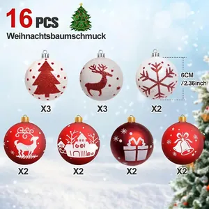 Detailed view of 16-pack 6cm red and white hand-painted Christmas tree ornaments