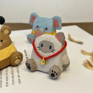 Figurines artisanales en bois de chat, éléphant et ours pour décoration de bureau