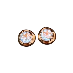 Vintage oval stud earrings with 18K gold plating and faceted clear gemstones