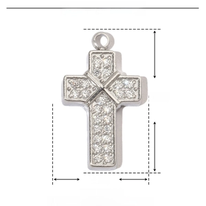 Detailed size chart for silver stainless steel cross pendant with zircon stones