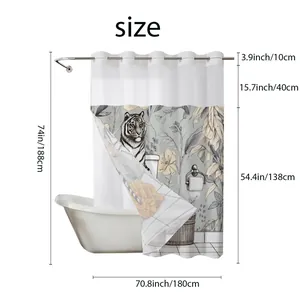 Detailed size guide for 180x188cm waffle shower curtain with tiger and floral print
