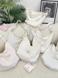 Large Capacity Canvas Shoulder Bag Star Dot Print Adjustable Strap Casual Tote Crossbody Handbag For Women