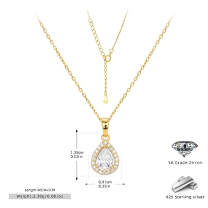 Detailed view of S925 silver pear-shaped pendant with 5A zircon and measurement specs