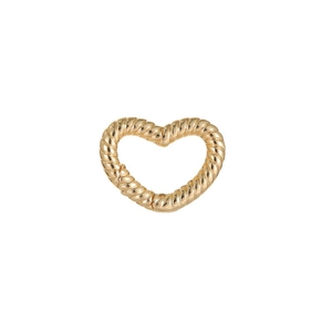Golden heart-shaped metal spring ring buckle with decorative twisted rope texture