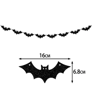 Halloween black glitter bat banner with size measurements of 16cm width and 6.8cm height