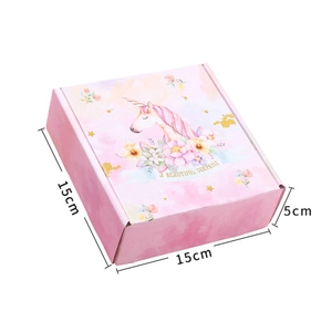 Pink gift box with unicorn design for jewelry set measuring 15x15x5 cm for kids