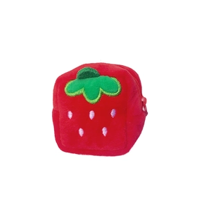 Creative strawberry plush coin purse with green leaf detail and metal zipper