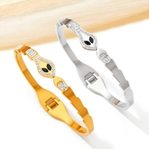 Adjustable snake head bangles with white crystals in gold and silver stainless steel