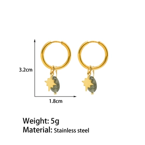 Detailed view of amazonite star drop earrings in gold-plated stainless steel with dimensions