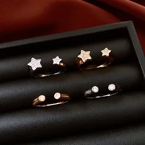 Minimalist Star Moon Open Adjustable Rings Copper Zircon Artificial Pearl Elegant Fashion Jewelry For Women Girls Gift