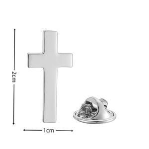 Classic silver unisex cross brooch pin 2cm x 1cm with butterfly clutch backing