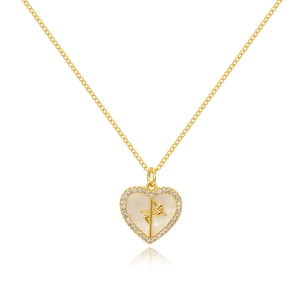 Elegant gold necklace with heart pendant featuring shell inlay and zircon halo