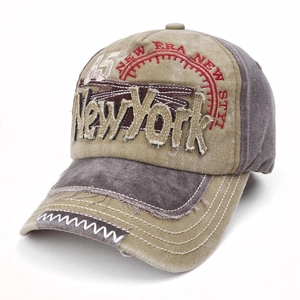 Washed vintage baseball cap with New York embroidery and distressed khaki purple patchwork