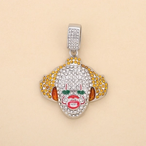 Close-up of hip hop pendant featuring iced-out Pennywise clown face with enamel details