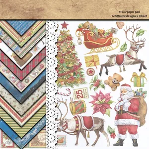 12-pack of 6x6 inch vintage Christmas junk journal papers with festive holiday patterns