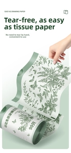 Detail showing convenient extraction of a printed drawstring trash bag from the roll