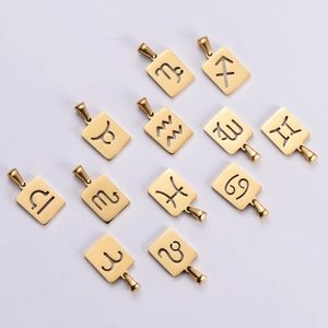 Set of 12 zodiac square pendant necklaces in 18k gold plated stainless steel