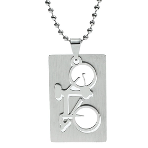Minimalist silver bicycle pendant necklace with cutout design and beaded ball chain