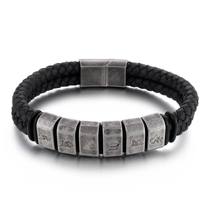 Men Braided Leather Bracelet Stainless Steel Layered Ethnic Mantra Beads Vintage Punk Retro Style Jewelry Fashion Gift