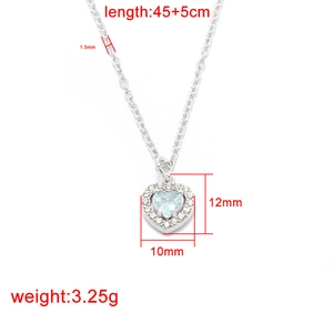 Titanium heart necklace with blue zircon pendant and detailed product dimensions